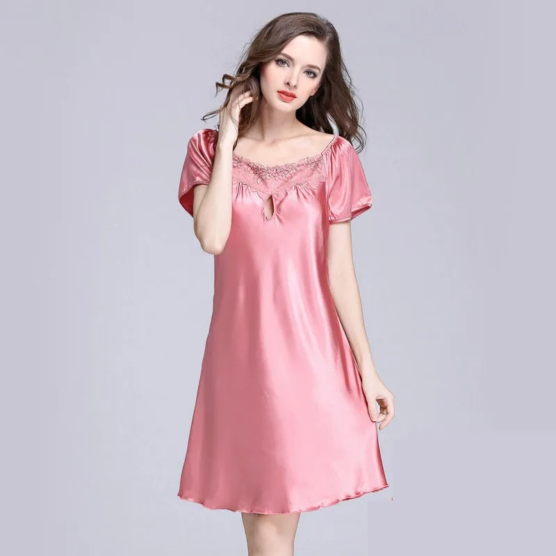 

Lady Intimate Lingerie Women Nightwear Home Dressigng Gown Sexy Nightgown Satin Summer New Short Sleeve Homewear Nightdress