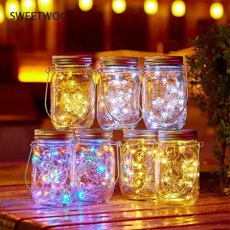 

10/20 Led Solar Mason Jar Lid Light Fairy Lights Color Changing Garden Christmas Lights Outdoor Wedding Luminous Decoration 2021