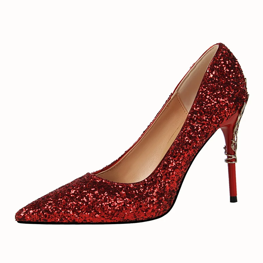 Женские пикантные туфли лодочки на высоком каблуке украшенные кристаллами и