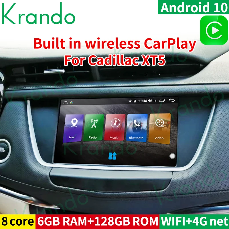 

Krando Android 10.0 6G 128G 9" Car Tablet Audio Radio GPS For Cadillac XT5 Multimedia Wireless Carplay Headunit Navigation