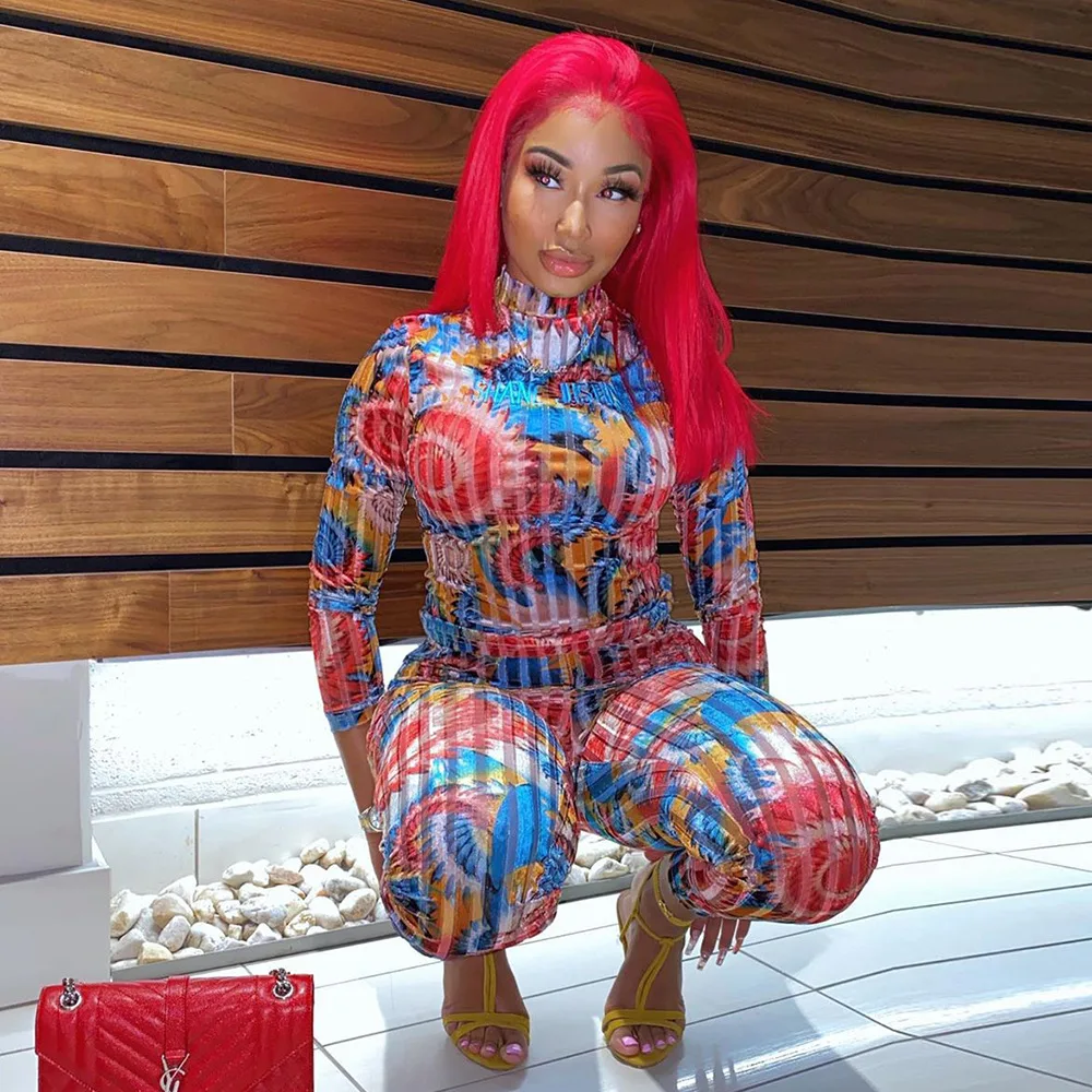 

Summer new women's dress long sleeve high neck bag hip slim fashion sexy casual pants