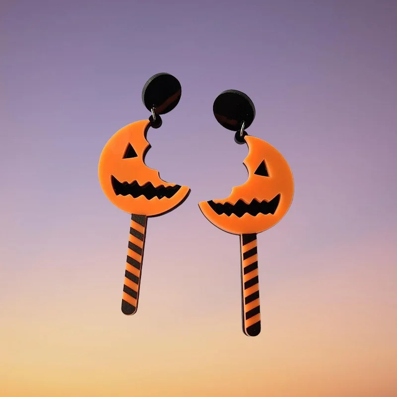 

New Printing Acrylic Halloween Jewelry Terror Pumpkin Lollipop Drop Earrings for Grils Kids Women Fashion Accessories