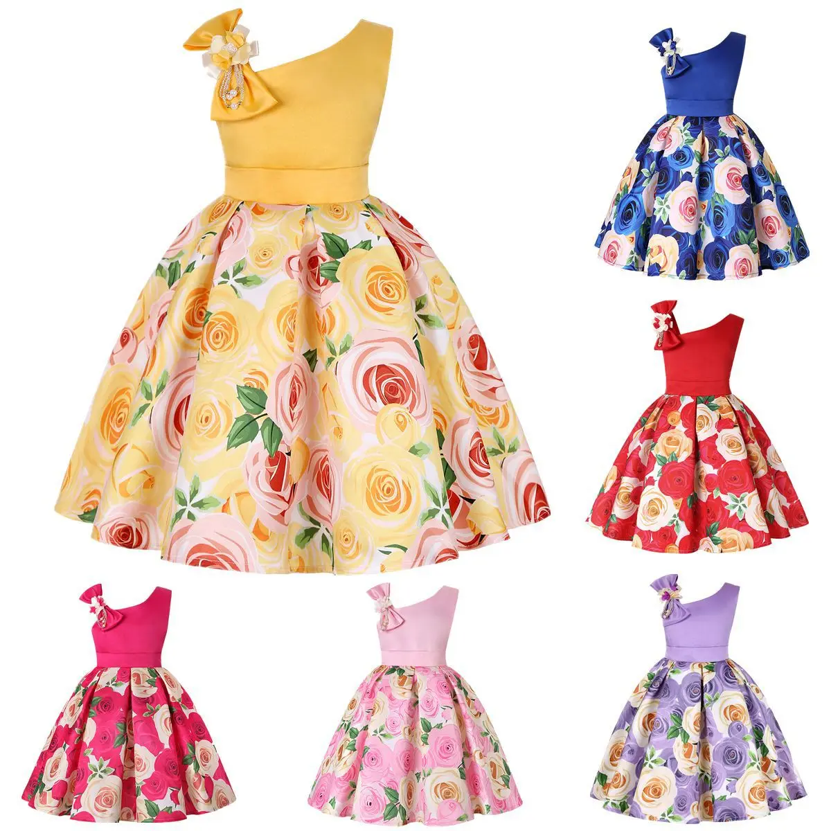 Princess Dress Floral Pattern Kids Clothes Toddler Christmas Elegant Dresses Summer Thanksgiving for Little Girls Outfits | Детская