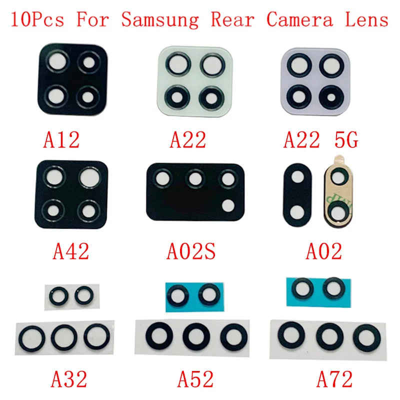 

10Pcs Back Rear Camera Lens Glass For Samsung A12 A22 A42 A02 A02S A32 A52 A72 Back Camera Glass Lens Repair Parts