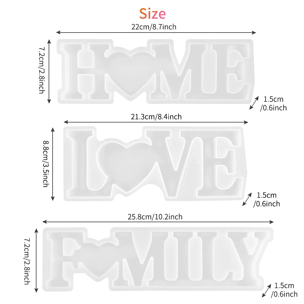 

DIY Silicone Alphabet Mold Set FAMILY + LOVE + HOME Molds With 3 Colorful LED String Light 12 Colors Shining Sequins Carft Toy