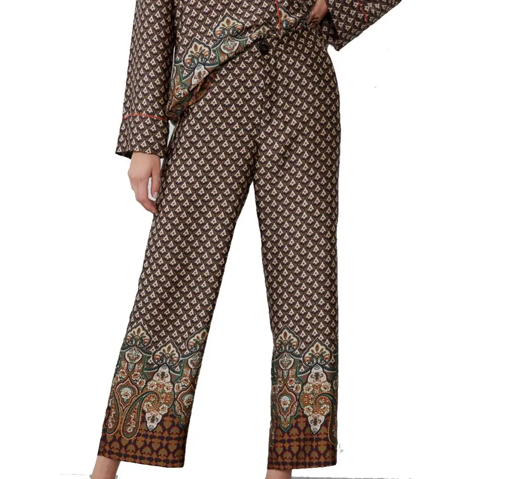 Женские брюки с цветочным принтом za высокой талией и эластичным поясом