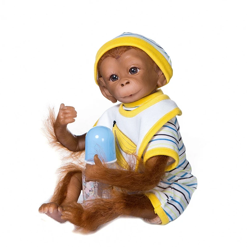 

J2FF 48cm Monkey Doll Reborn Lifelike Soft Silicone Vinyl Realistic Looking Cute Baby Dolls Toddler