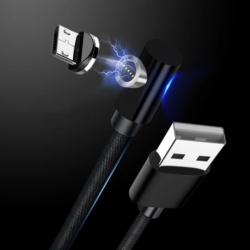 90 градусов Магнитный Micro Usb кабель для зарядки Угловой Usb type C кабель для быстрой зарядки для IPhone X Xr 8 7 6s Plus для samsung