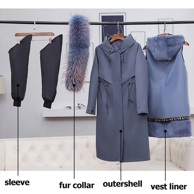 2022 New Waterproof Parka Casual Winter Real Fur Jacket Women Coat Natural Fox Fur Collar Hood Rabbit Fur Liner Outerwear Warm