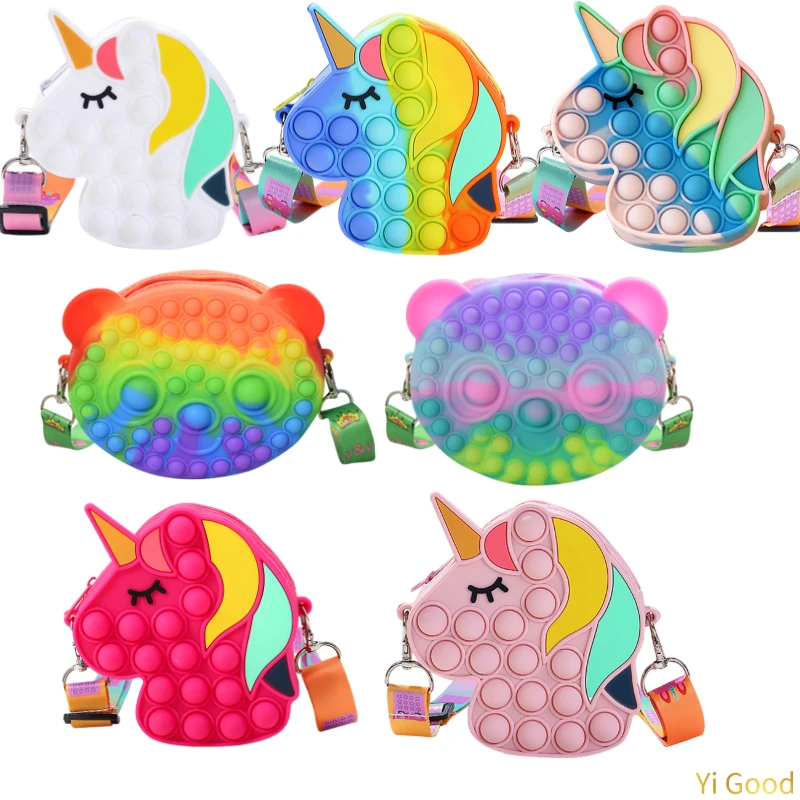 

Fidget Toys New Unicorn Simple Dimple Messenger Bag Push Bubble Antistress Children Toy Pops Its Keychain Wallet Free Shipping