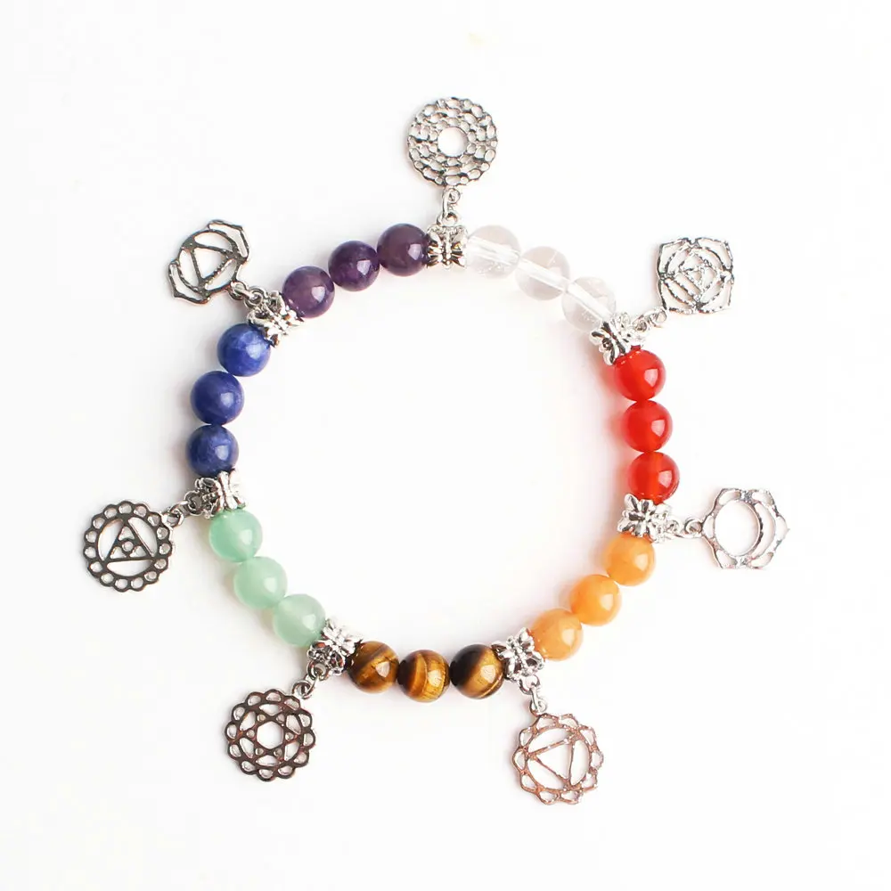 

7 Chakra Bracelet Reiki Buddha Prayer Stone Yoga Chakra Bracelet Drop Shipping Healing Balance Crystal Bracelet for Women