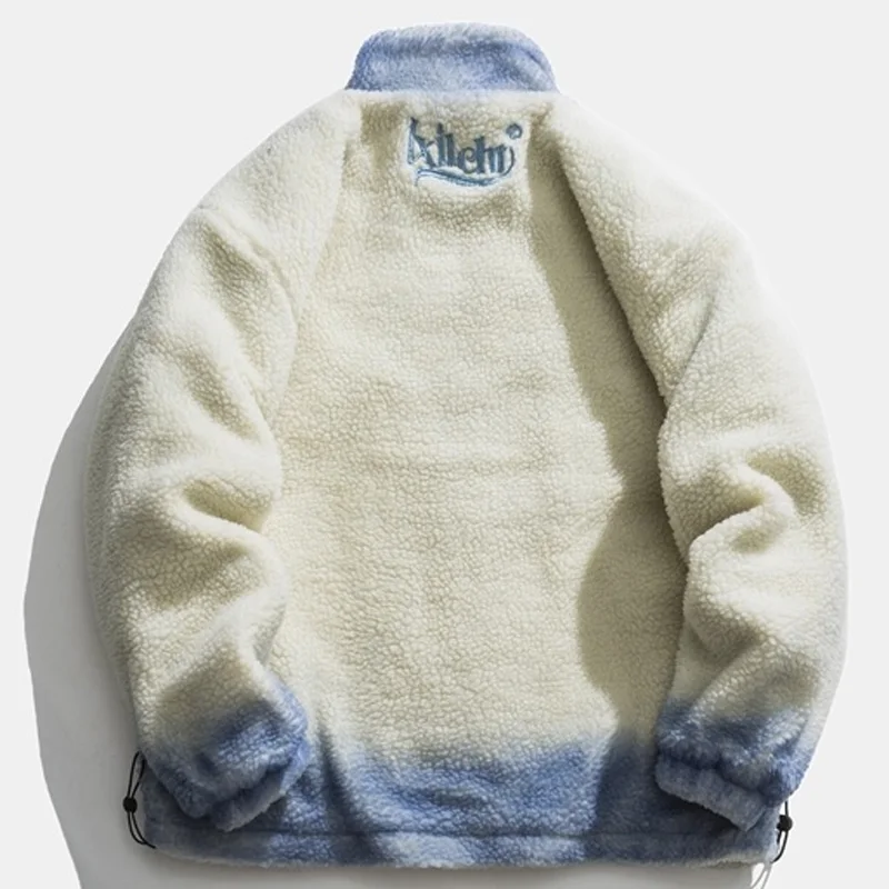 Aolamegs Lambswool Parkas Jacket Men Embroidery Gradient Print Zipper Coat Winter Warm Fashion Hip Hop Cotton Padded Outwear Men