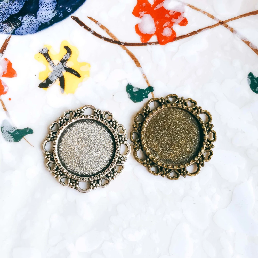 

16mm Antique Bronze Silver Color Glass Cabochon Blank Base Necklace Pendant Setting Jewelry Accessories Diy Material 5pcs T273