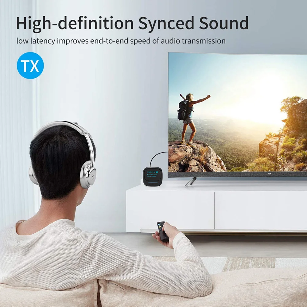 

Bluetooth 5.0 Audio Transmitter Receiver Wireless USB 3.5mm AUX Jack Adapter with OLED Display for TV Car PC Headphone
