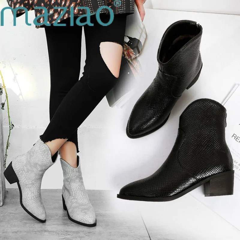 Женские ковбойские ботинки из змеиной кожи с круглым носком|Женские полусапожки|