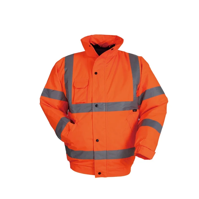 

High Visibility Thermal Safety Jacket Reflective Warm Bomber Jacket With Hi vis tapes