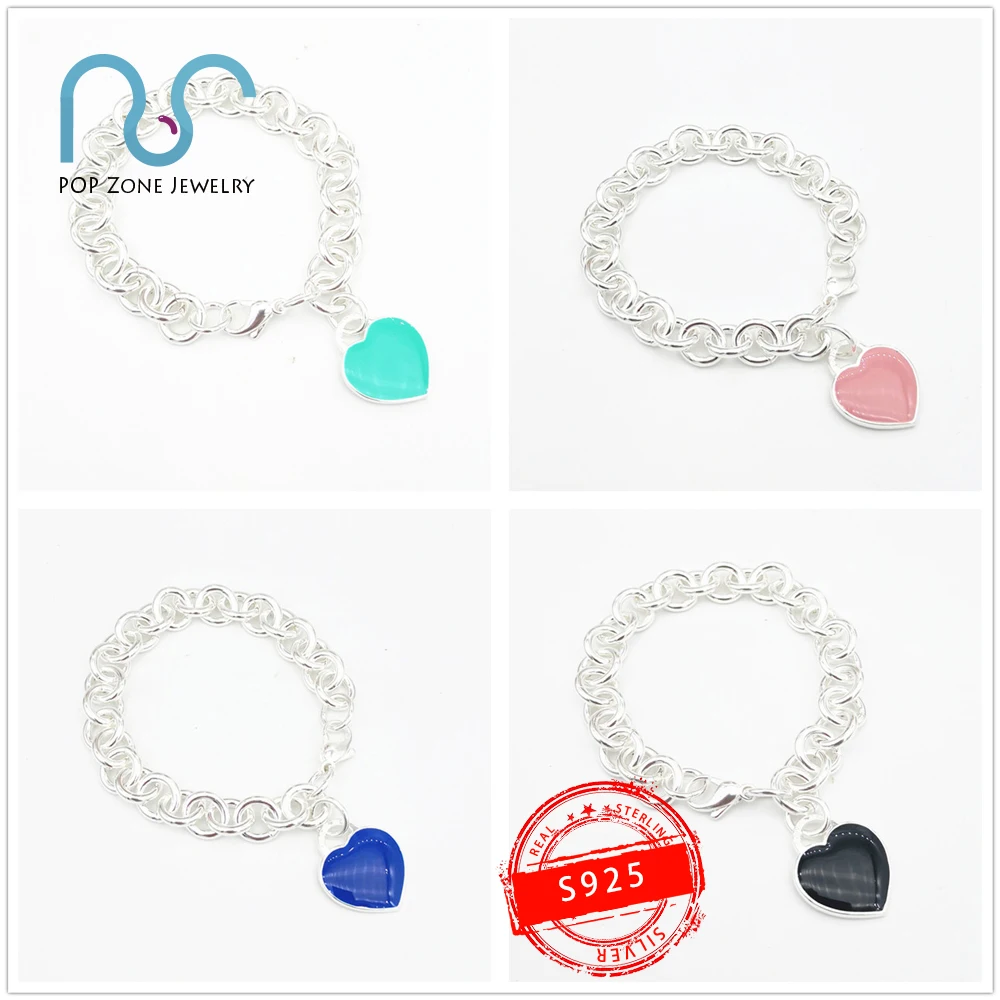 

S925 Sterling Silver Bracelet Classic Fashion Exclusive Enamel Heart Luxury Nobility Lady Bracelet Fine Jewelry Holiday Gift