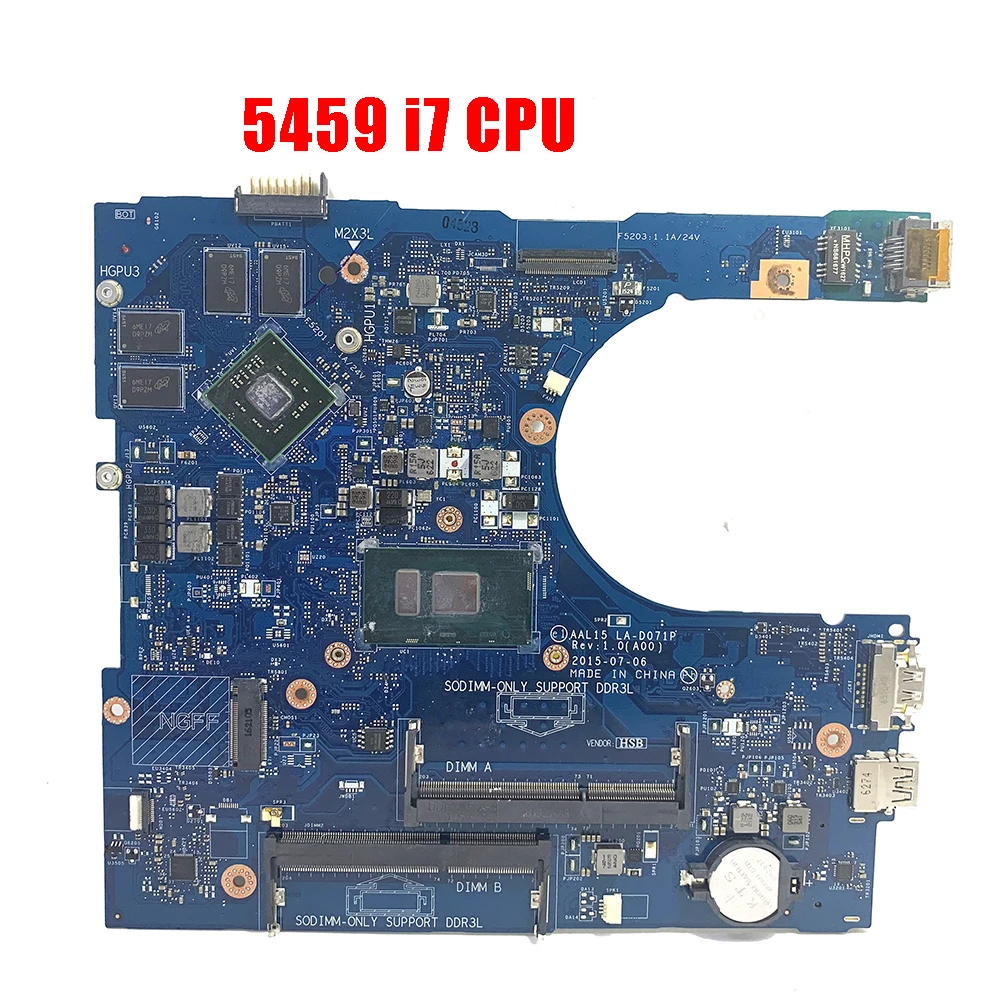 

Материнская плата в наличии для ноутбука Dell inspiron 15, 15-5559, 0PX6JH, AAL15, CN-0PX6JH SR2EZ I7-6500U, процессор с видеокартой