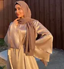 Рамадан ИД атласное платье хиджаб Дубай абайя Турция летние мусульманские Модные макси платья с расклешенными рукавами для женщин мусульманская одежда кафтан