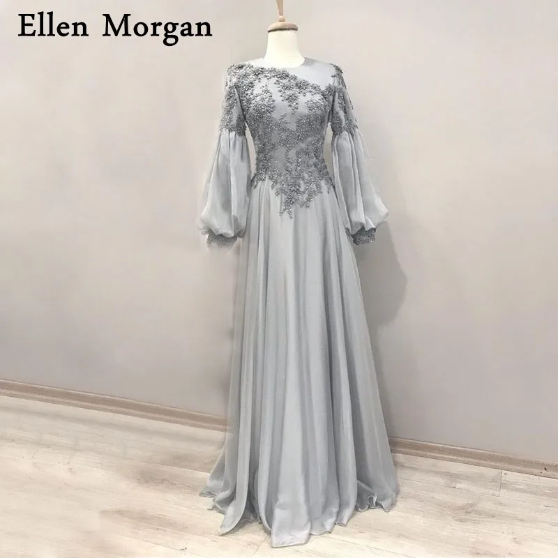 Женские вечерние платья 2020 кружевные шифоновые Серебристые арабские