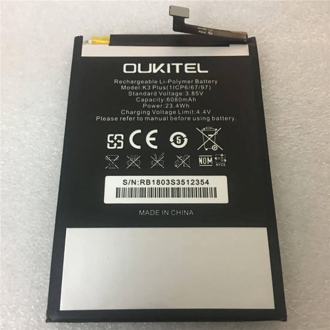 Mobile phone battery real OUKITEL K3 PLUS battery 6080mAh Long standby time High capacit OUKITEL Mob