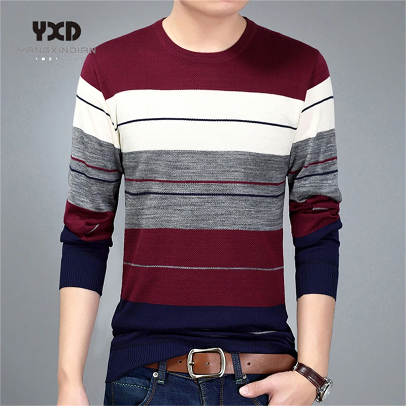 

2020New fashion casual men clothing Spring Autumn round neck striped t shirts men t shirt long sleeved sweaters pullover camisa