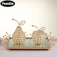 peandim gold plate crystal apple pear home decoration accessories cosmetic storage tray desktop valentines day props ornaments