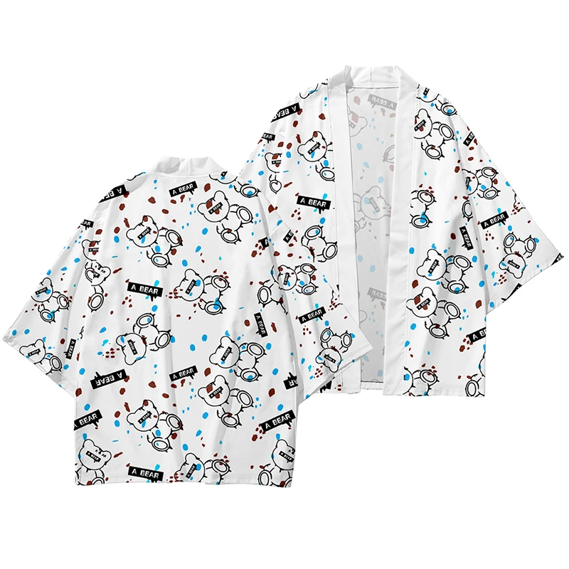 

Black White Bear 3D Print Kimono Women Cardigan Shirt long sleeve Tops pijamas japanese jacket японский традиционный костюм