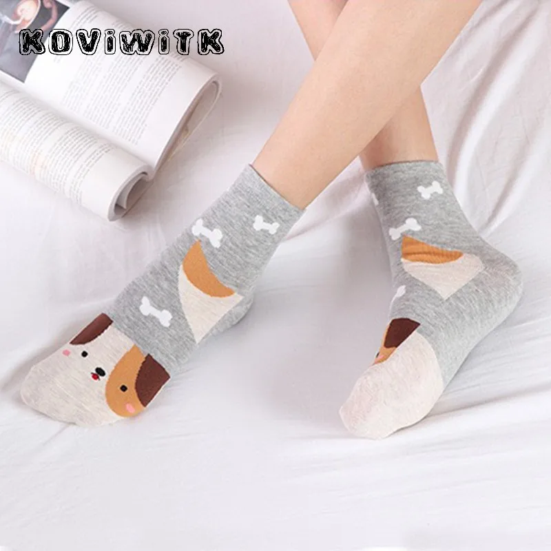 Animal dog Cotton Socks for womens Short fox/cat Funny Lady Dots Winter Fashion Black sock Harajuku Casual Cute women Gift sox