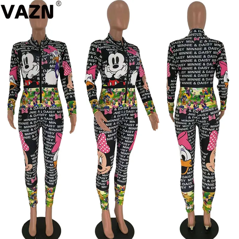 VAZN HM6162 велосипед модный дизайн письмо Pant2019 сексуальный женский комбинезон с принтом О-образным вырезом с длинным рукавом облегающий спортивный костюм длинный комбинезон