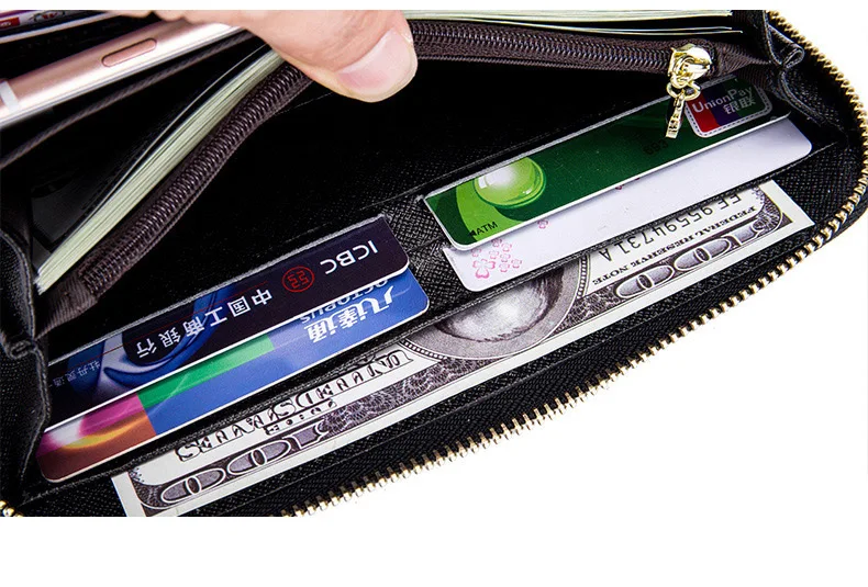 Women clutch bag leather wallet female long zipper clutch bag top layer cowhide portable large capacity paper clip new