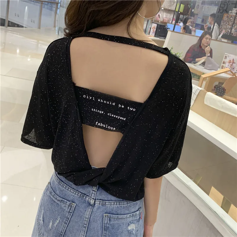 

Sexy Backless T shirts Women Tops Summer Women's t shirt Casual Short Sleeve Loose Tee Shirt Tops For Women ropa de mujer