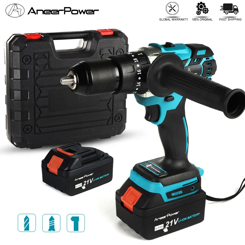 13MM Chuck Brushless 21V Ice Fishing Electric Impact Drill Cordless Screwdriver 2 Battery For Makita Lithium Battery Tools Power