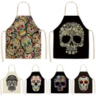1 шт Череп Кухонный Фартук с узором 53*65 см для приготовления пищи без рукавов из хлопка и льна фартуки для взрослых нагрудники дома очистки аксессуары 46303