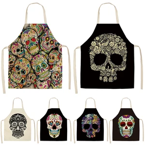 1 шт Череп Кухонный Фартук с узором 53*65 см для приготовления пищи без рукавов из хлопка и льна фартуки для взрослых нагрудники дома очистки аксессуары 46303