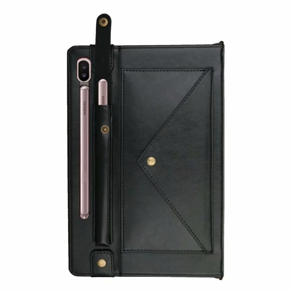 Genuine Leather Case with Pencil Holder for Samsung Galaxy Tab S6 10.5 SM-T860 SM-T865 Tablet Cover with Neck Strap+ Pen