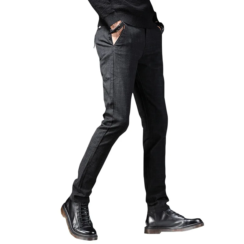 2019 New Mens Winter Thick Fleece Fluff Pants Men Korean Casual Slacks Slim Warm for Black Trousers Male | Мужская одежда