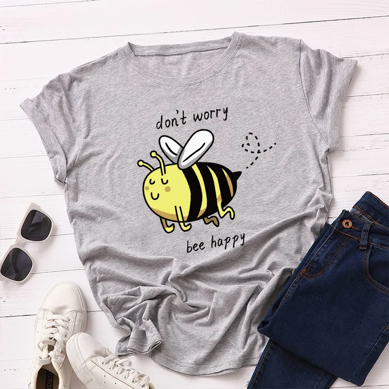 Женская летняя футболка JCGO с коротким рукавом женская рисунком Счастливой Пчелы