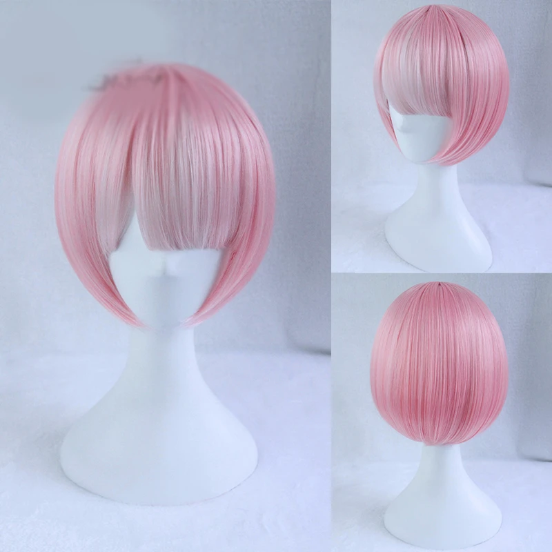 1pcs Re:Zero kara Hajimeru Isekai Seikatsu Synthetic Hair Anime Ram Rem Short Wig Cosplay Prop Party Decor for Women Girl Gift |