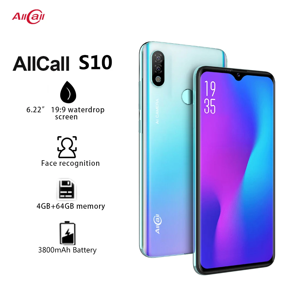 Глобальная версия Allcall S10 Android 9,0 Восьмиядерный 6,22 'HD Plus+ камера 16 Мп+ 5 Мп 3800 мАч 4 Гб ram 4G Celular смартфон