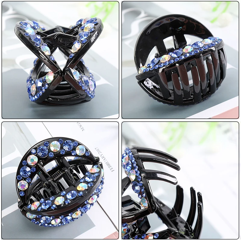 

AWAYTR Women Rhinestones Flower Hair Claw Clips Round Bow Crystals Crab Hairpins Hair Accessories for Girl Headdress Ornament