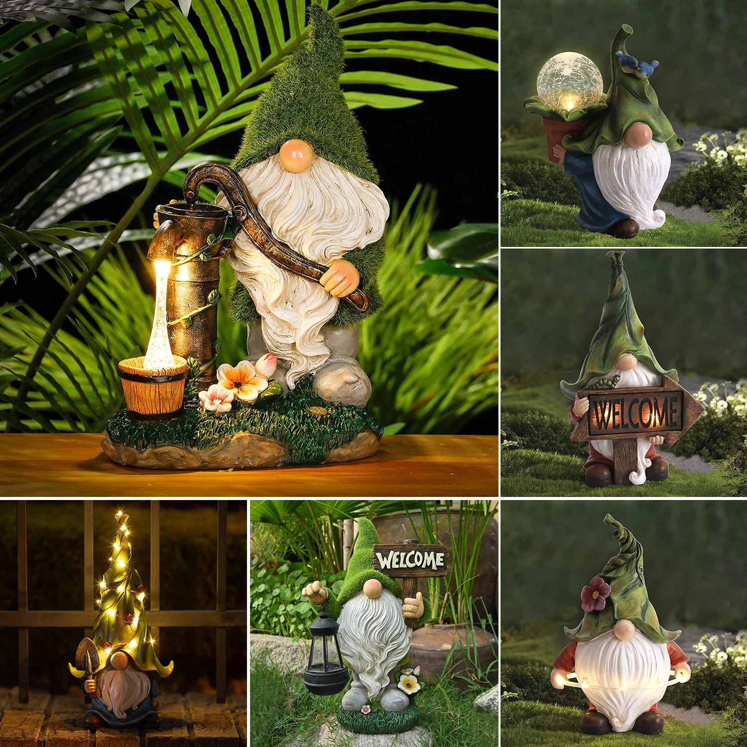 

Resin Cute Garden Gnome Statue Sculptures Solar LED Lights Decoration For Outdoor Garden Ornament SASI