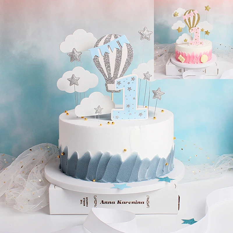 

Number Cake Toppers Baby Shower Birthday Decoration Hot Air Balloon Cloud Cakes