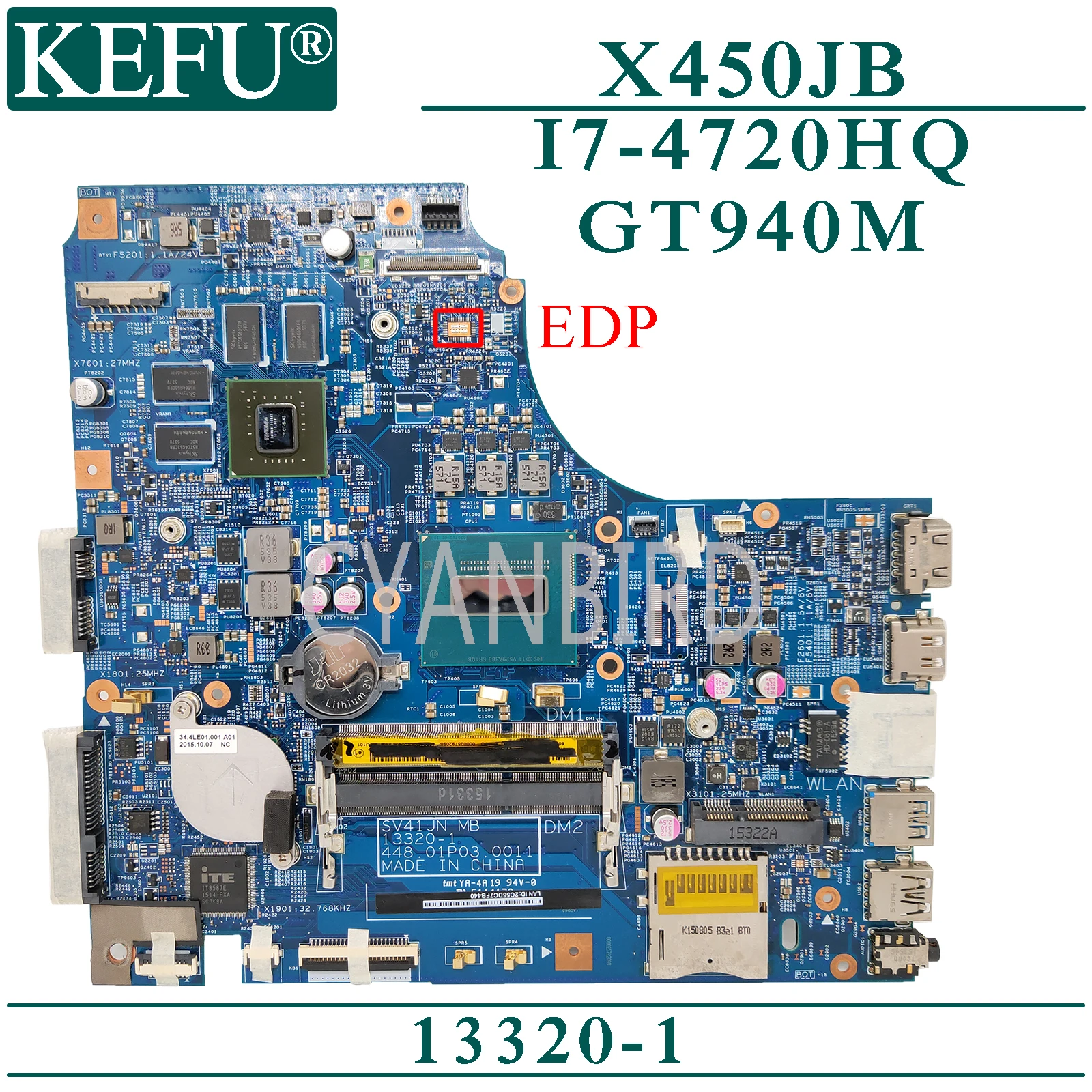 

KEFU 13320-1 original mainboard for ASUS X450JB X450JN X450JF X450JX X450J with I7-4720HQ GT940M-2GB Laptop motherboard