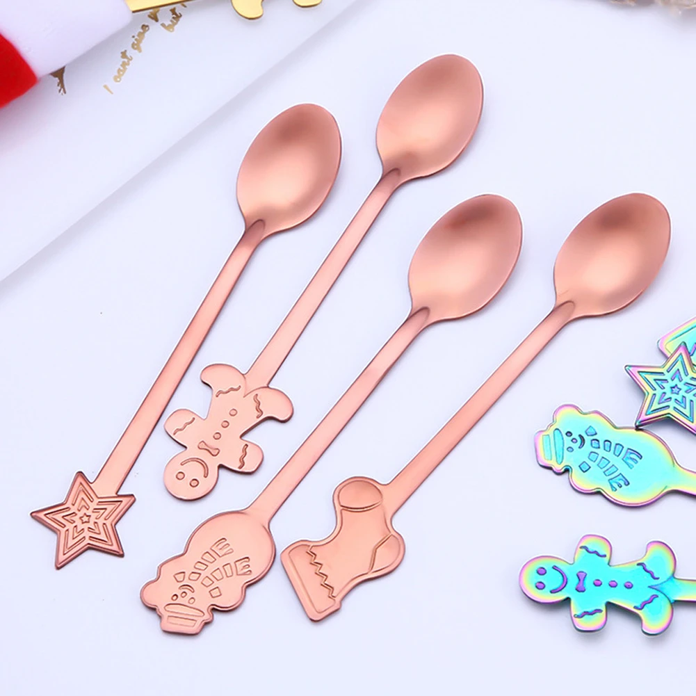 4 шт./компл. Рождественская кофейная нержавеющая сталь для ложек ложка Мороженое