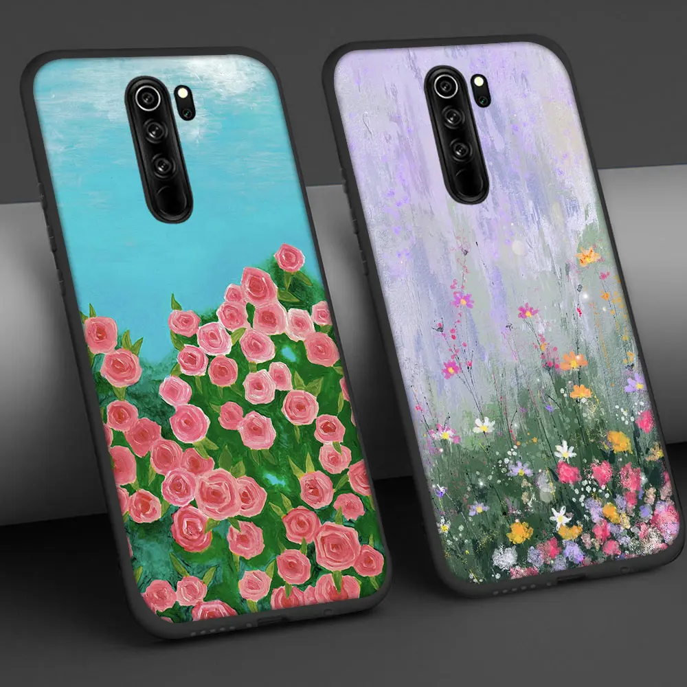 

Painting Flower Case For Xiaomi Redmi Note 10 9 8 7 6 8A 8T 9C 7A K30 9A 5 Plus Pro Phone Cases Soft Black TPU Cover Funda Capa