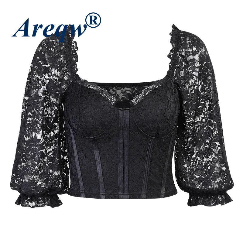 

2021 Summer New Lace Show Chest Short Sleeve Top Sexy Lace V-neck Slim Top Women