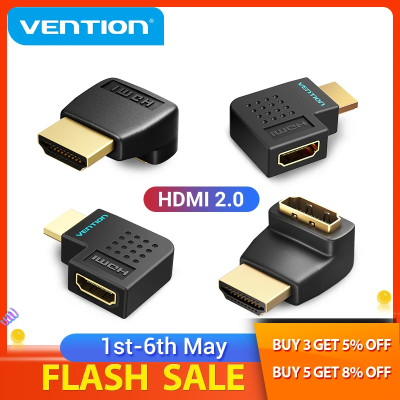 

Vention HDMI Adapter 270 90 Degree Right Angle HDMI Male to HDMI Female Converter for PS4 HDTV HDMI Cable 4K HDMI 2.0 Extender