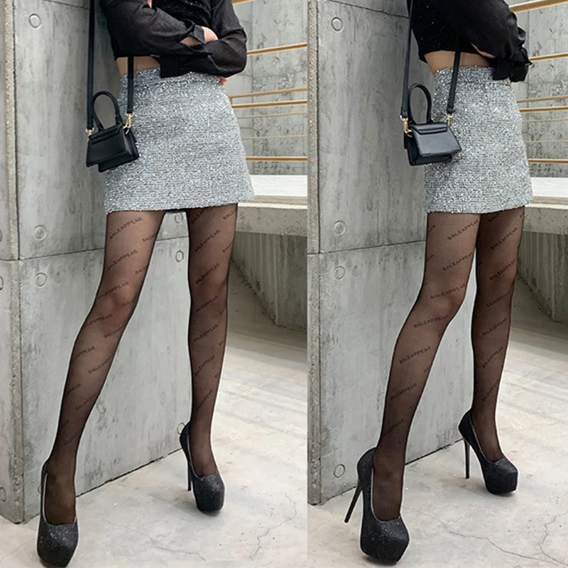 

Lace Sheer Sexy Stockings All-match Women socks Letter Printing Tempting Tights 2021 Street Fashion Spring Summer Sheer Tights