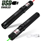 Перезаряжаемая Мощная зеленая лазерная указка с USB, спички для сжигания, Регулируемый лазерный фокус, 303 ручка, комбинированный лазерный вид, 10000 м, 5 мВт